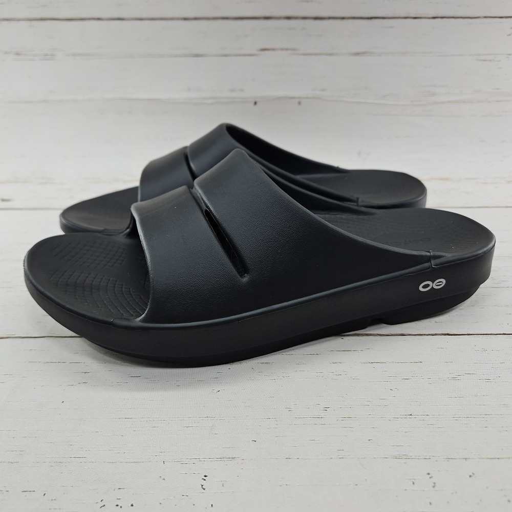 Oofos OOahh Mens‎ Size 10 Black  Recovery Summer Slide Sandals Arch Support